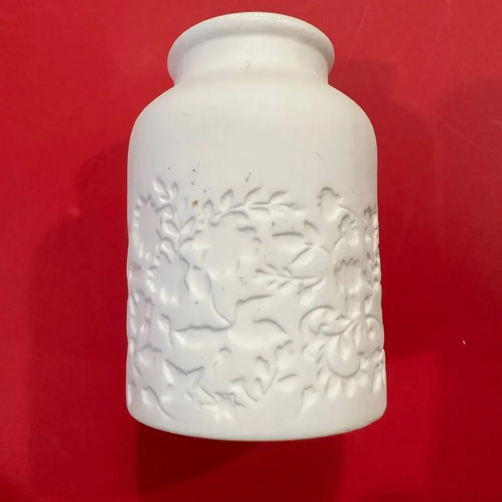 White Etched Floral Print Vase